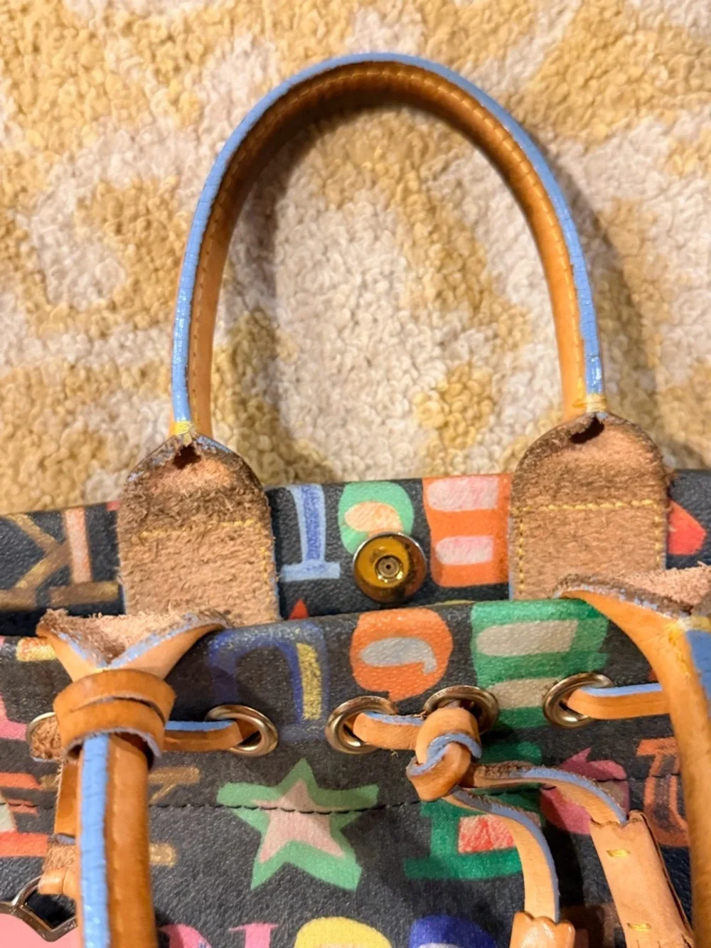 VTG Dooney & Bourke Y2K Doodle Monogram Drawstring Tote w/ Heart Charm & COA